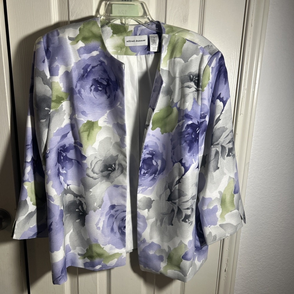 Alfred Dunner Size 18W Women Multicolor Floral Preppy Blazer Suit Jacket Open